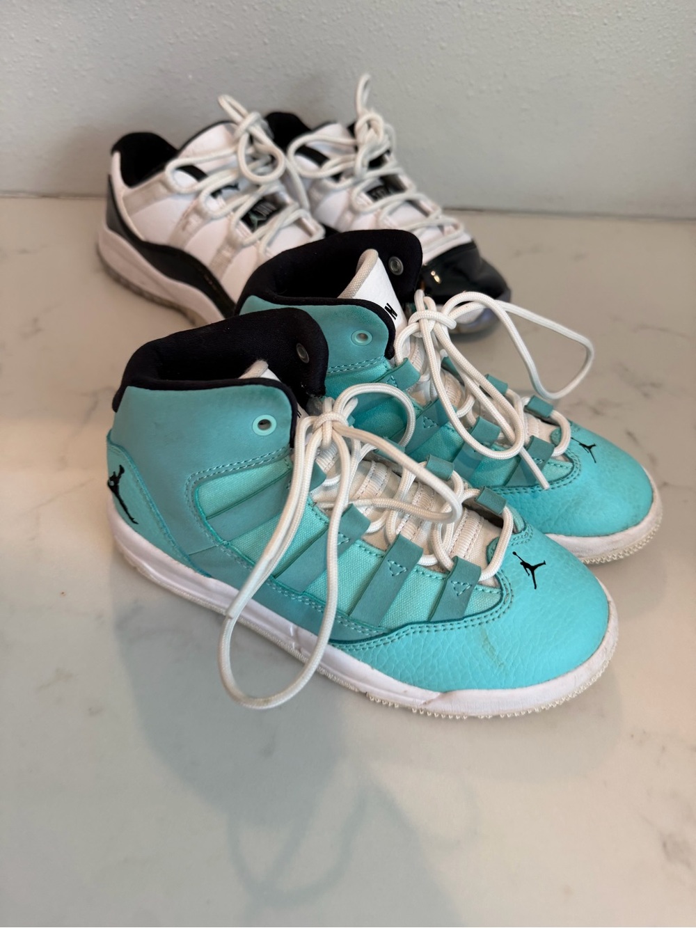 Jordan Kids Teal and White High-Top Sneakers